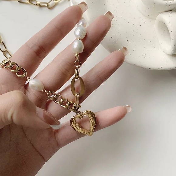 Zara Gold Keshi Vegan White Pearl Mix Links Chain Necklace NEW - Picture 12 of 16